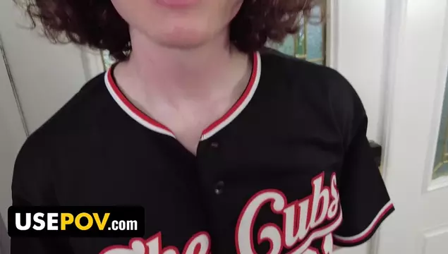 Sitty lady sucks a young guy on a baseball team.