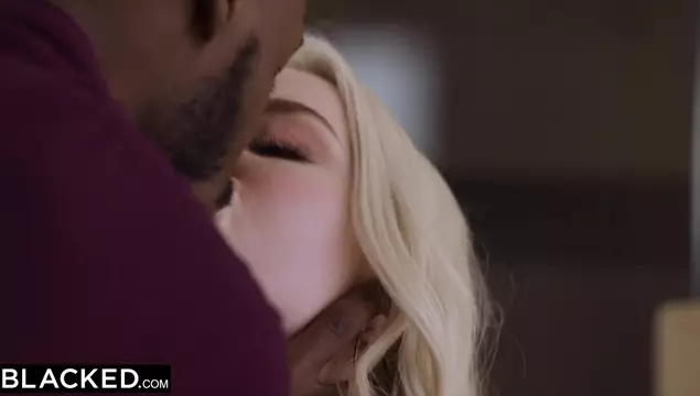 The little blonde is trying to suck a big black neighbor's dick.