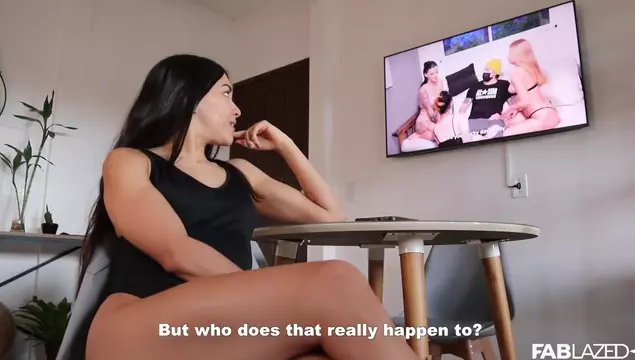 An excruciated brunette jerks off her wiener while watching porn.